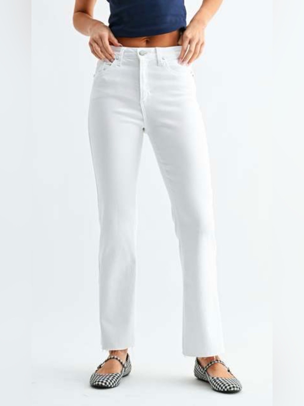 Just Black Denim Mid-rise Bootcut White Jeans with Raw Hem